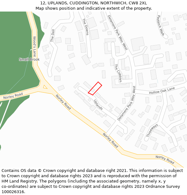 12, UPLANDS, CUDDINGTON, NORTHWICH, CW8 2XL: Location map and indicative extent of plot