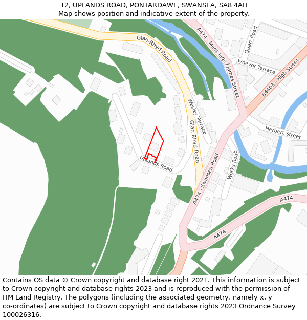 12, UPLANDS ROAD, PONTARDAWE, SWANSEA, SA8 4AH: Location map and indicative extent of plot