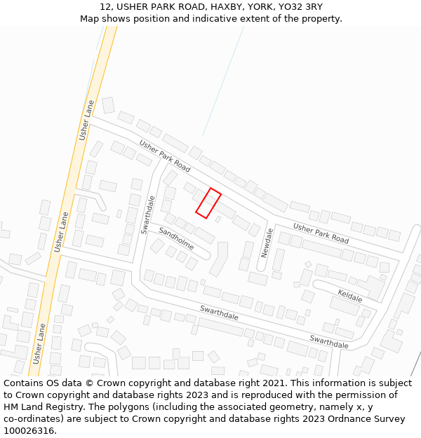 12, USHER PARK ROAD, HAXBY, YORK, YO32 3RY: Location map and indicative extent of plot