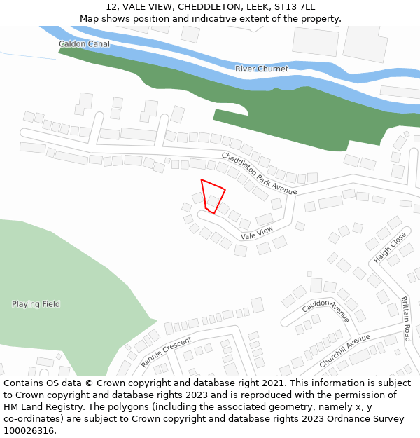 12, VALE VIEW, CHEDDLETON, LEEK, ST13 7LL: Location map and indicative extent of plot