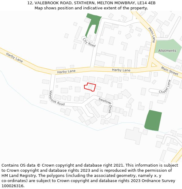 12, VALEBROOK ROAD, STATHERN, MELTON MOWBRAY, LE14 4EB: Location map and indicative extent of plot