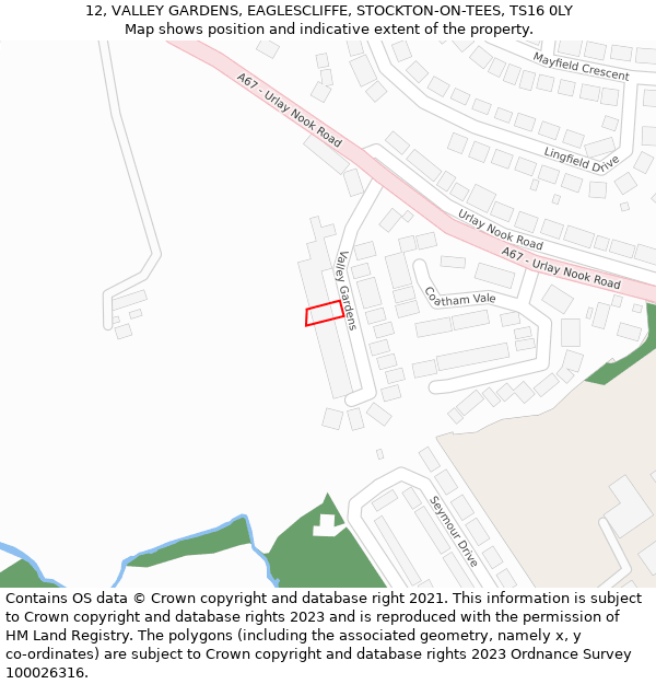12, VALLEY GARDENS, EAGLESCLIFFE, STOCKTON-ON-TEES, TS16 0LY: Location map and indicative extent of plot