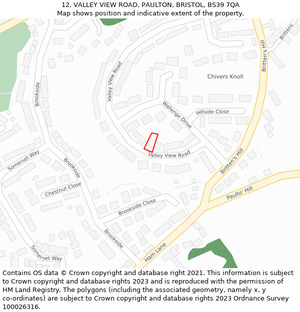 12, VALLEY VIEW ROAD, PAULTON, BRISTOL, BS39 7QA: Location map and indicative extent of plot