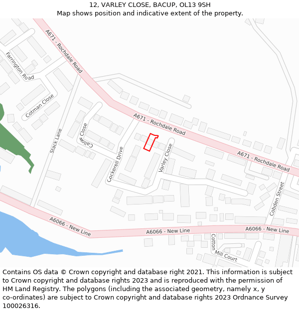 12, VARLEY CLOSE, BACUP, OL13 9SH: Location map and indicative extent of plot