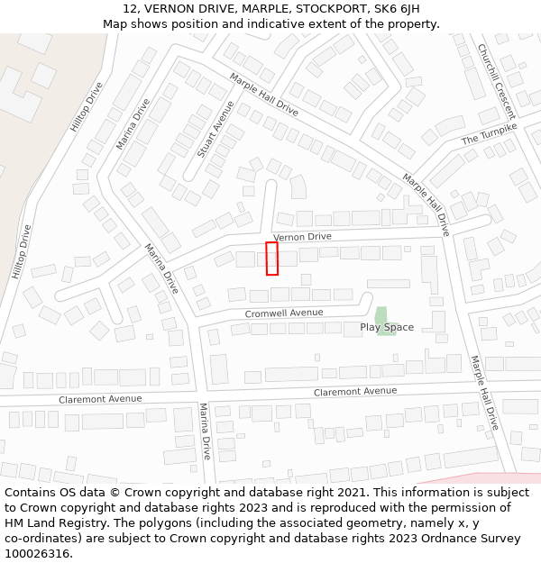 12, VERNON DRIVE, MARPLE, STOCKPORT, SK6 6JH: Location map and indicative extent of plot