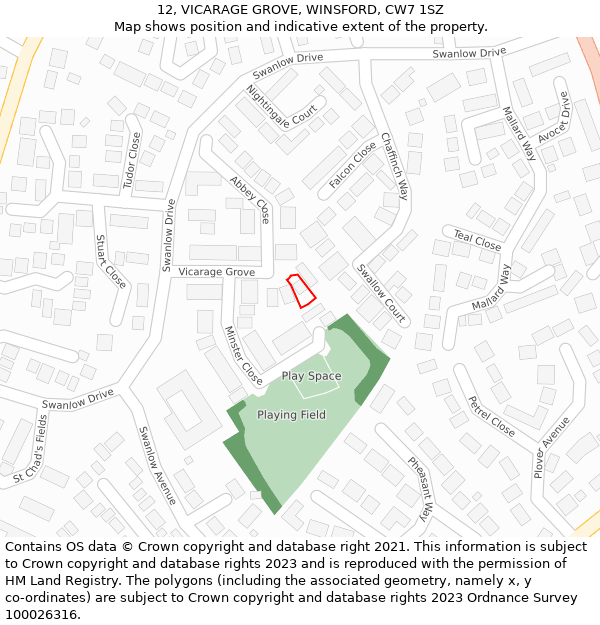 12, VICARAGE GROVE, WINSFORD, CW7 1SZ: Location map and indicative extent of plot