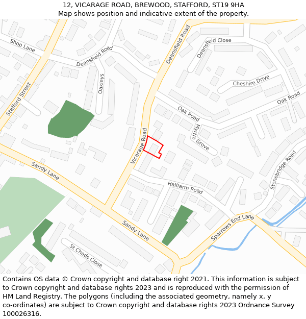 12, VICARAGE ROAD, BREWOOD, STAFFORD, ST19 9HA: Location map and indicative extent of plot