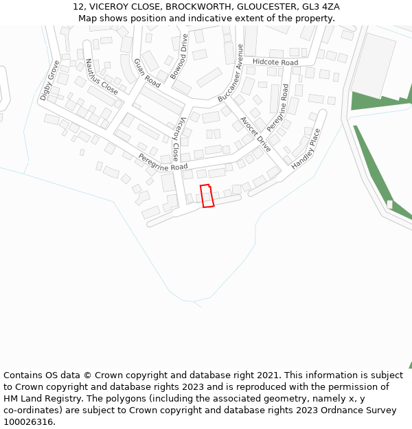 12, VICEROY CLOSE, BROCKWORTH, GLOUCESTER, GL3 4ZA: Location map and indicative extent of plot