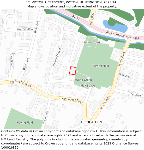 12, VICTORIA CRESCENT, WYTON, HUNTINGDON, PE28 2AL: Location map and indicative extent of plot