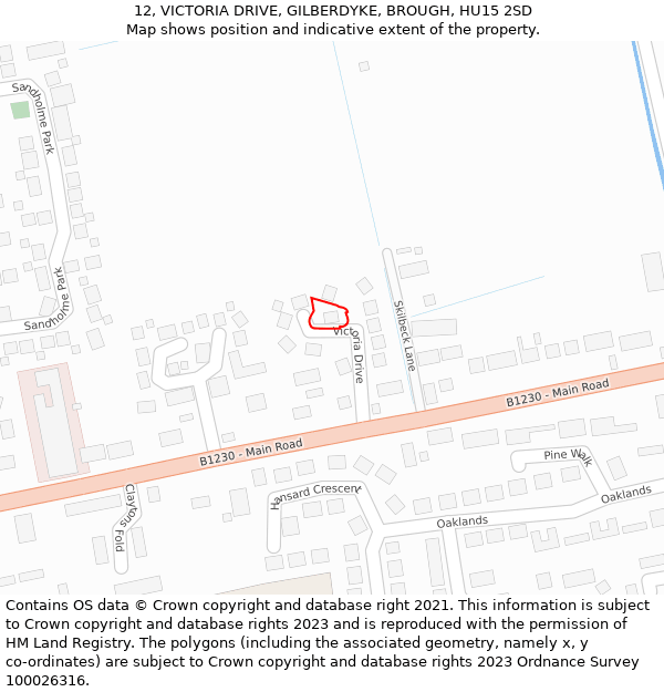 12, VICTORIA DRIVE, GILBERDYKE, BROUGH, HU15 2SD: Location map and indicative extent of plot