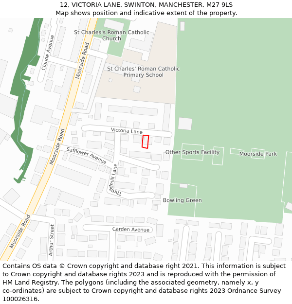 12, VICTORIA LANE, SWINTON, MANCHESTER, M27 9LS: Location map and indicative extent of plot