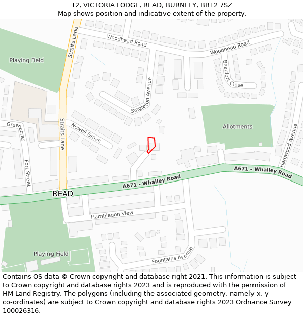 12, VICTORIA LODGE, READ, BURNLEY, BB12 7SZ: Location map and indicative extent of plot