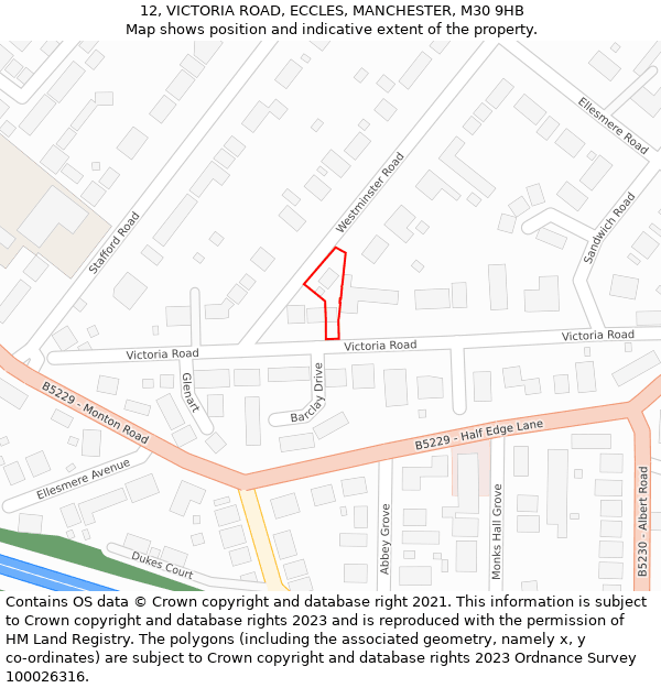 12, VICTORIA ROAD, ECCLES, MANCHESTER, M30 9HB: Location map and indicative extent of plot