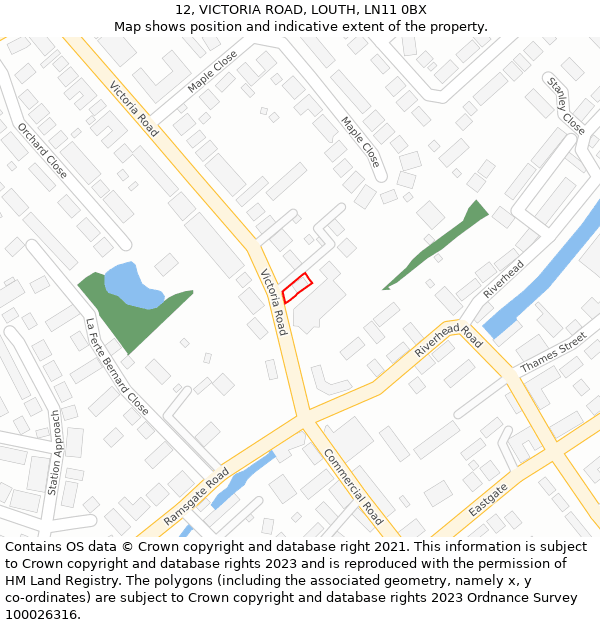 12, VICTORIA ROAD, LOUTH, LN11 0BX: Location map and indicative extent of plot