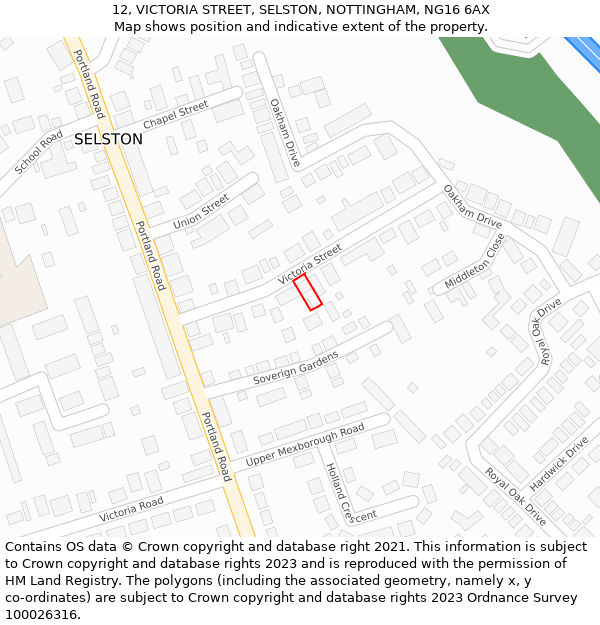 12, VICTORIA STREET, SELSTON, NOTTINGHAM, NG16 6AX: Location map and indicative extent of plot