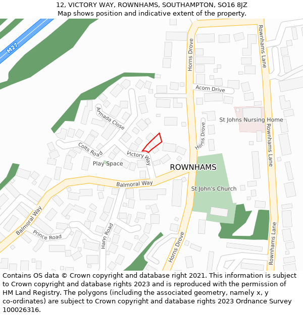 12, VICTORY WAY, ROWNHAMS, SOUTHAMPTON, SO16 8JZ: Location map and indicative extent of plot