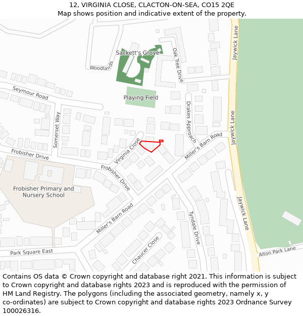 12, VIRGINIA CLOSE, CLACTON-ON-SEA, CO15 2QE: Location map and indicative extent of plot