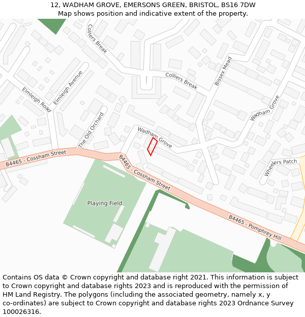 12, WADHAM GROVE, EMERSONS GREEN, BRISTOL, BS16 7DW: Location map and indicative extent of plot