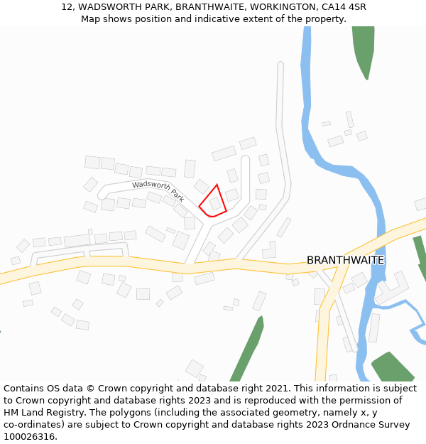 12, WADSWORTH PARK, BRANTHWAITE, WORKINGTON, CA14 4SR: Location map and indicative extent of plot