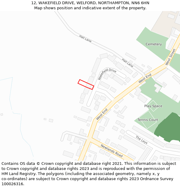 12, WAKEFIELD DRIVE, WELFORD, NORTHAMPTON, NN6 6HN: Location map and indicative extent of plot