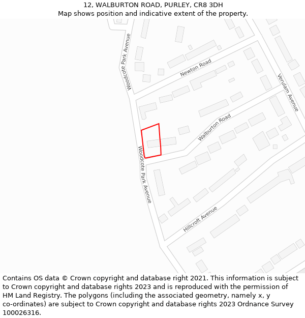 12, WALBURTON ROAD, PURLEY, CR8 3DH: Location map and indicative extent of plot