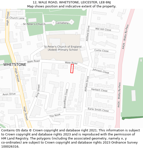 12, WALE ROAD, WHETSTONE, LEICESTER, LE8 6NJ: Location map and indicative extent of plot
