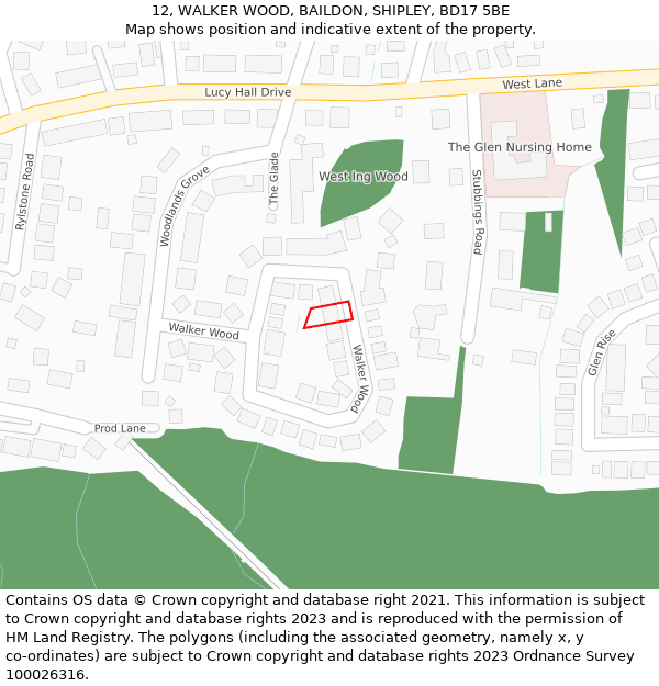 12, WALKER WOOD, BAILDON, SHIPLEY, BD17 5BE: Location map and indicative extent of plot