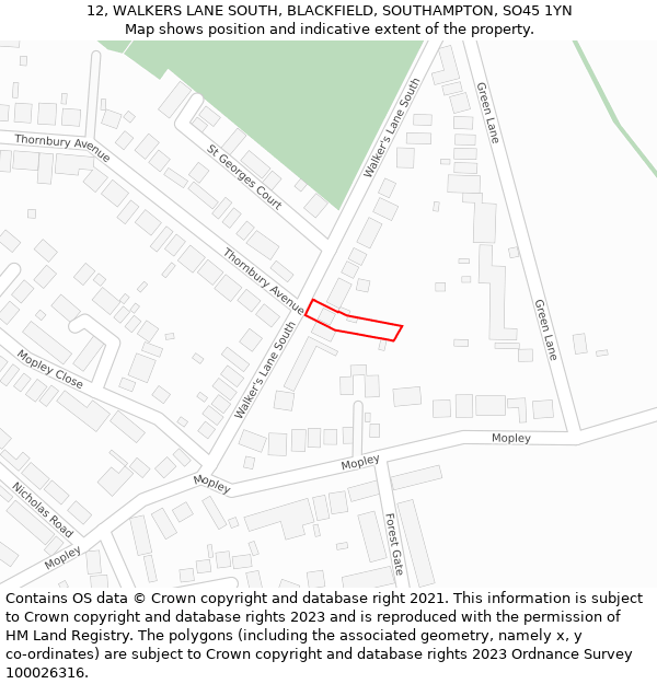 12, WALKERS LANE SOUTH, BLACKFIELD, SOUTHAMPTON, SO45 1YN: Location map and indicative extent of plot