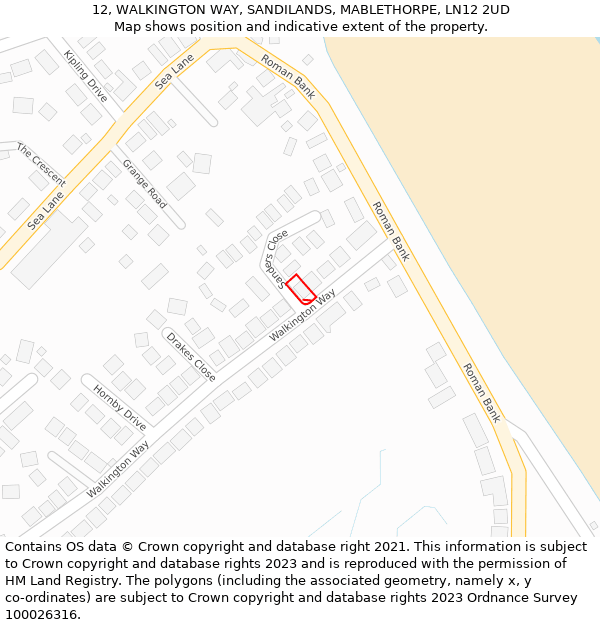 12, WALKINGTON WAY, SANDILANDS, MABLETHORPE, LN12 2UD: Location map and indicative extent of plot