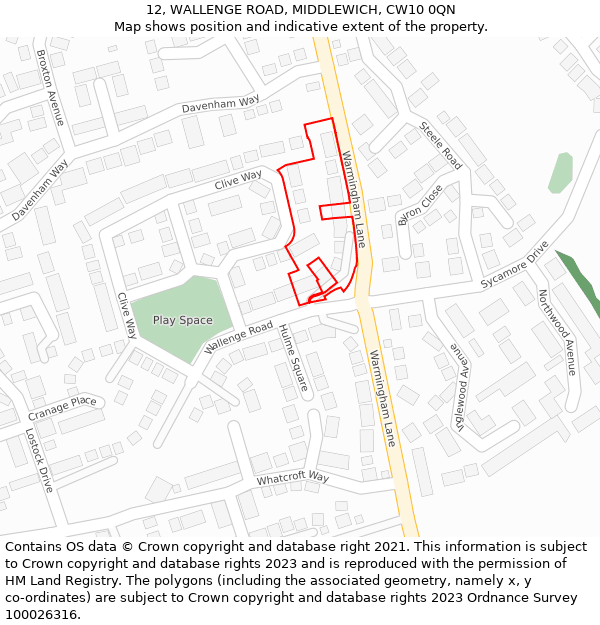 12, WALLENGE ROAD, MIDDLEWICH, CW10 0QN: Location map and indicative extent of plot