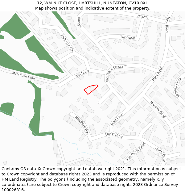12, WALNUT CLOSE, HARTSHILL, NUNEATON, CV10 0XH: Location map and indicative extent of plot