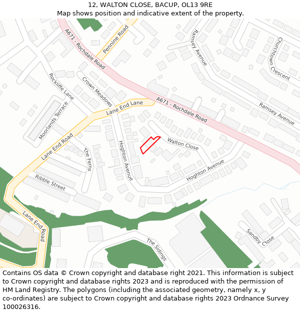 12, WALTON CLOSE, BACUP, OL13 9RE: Location map and indicative extent of plot