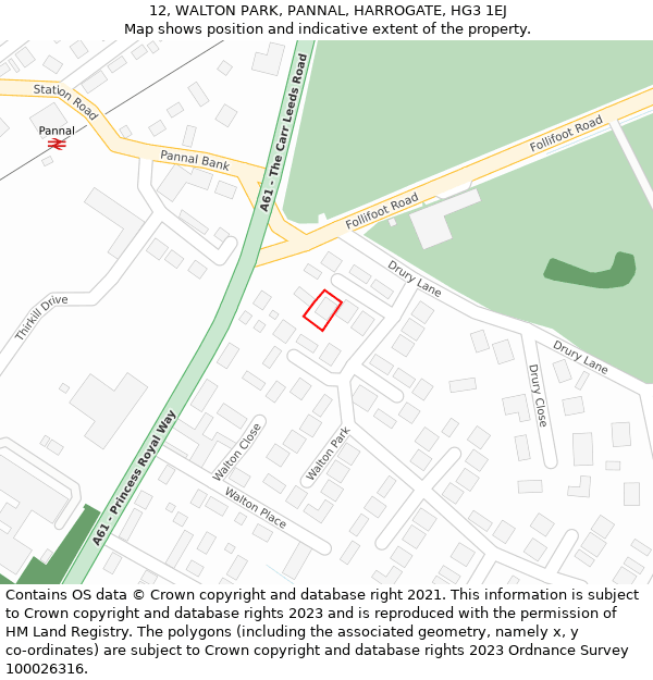 12, WALTON PARK, PANNAL, HARROGATE, HG3 1EJ: Location map and indicative extent of plot