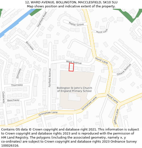 12, WARD AVENUE, BOLLINGTON, MACCLESFIELD, SK10 5LU: Location map and indicative extent of plot