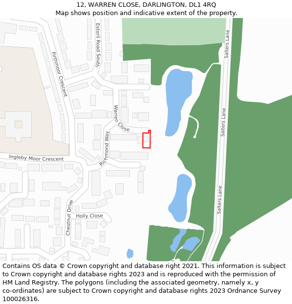 12, WARREN CLOSE, DARLINGTON, DL1 4RQ: Location map and indicative extent of plot