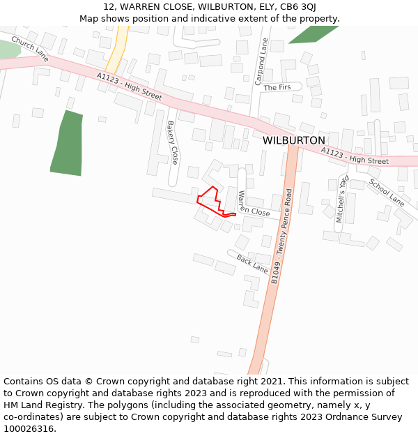 12, WARREN CLOSE, WILBURTON, ELY, CB6 3QJ: Location map and indicative extent of plot