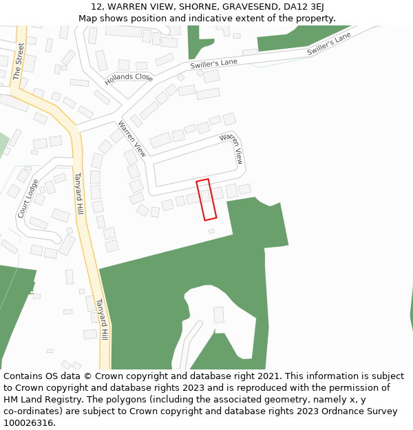 12, WARREN VIEW, SHORNE, GRAVESEND, DA12 3EJ: Location map and indicative extent of plot