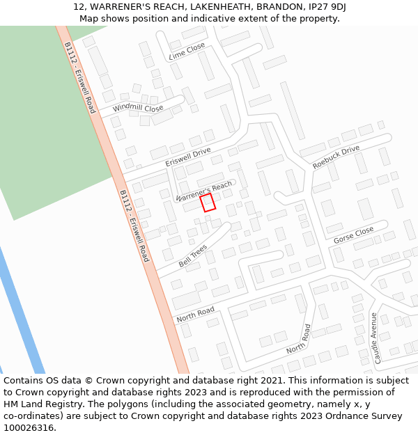 12, WARRENER'S REACH, LAKENHEATH, BRANDON, IP27 9DJ: Location map and indicative extent of plot