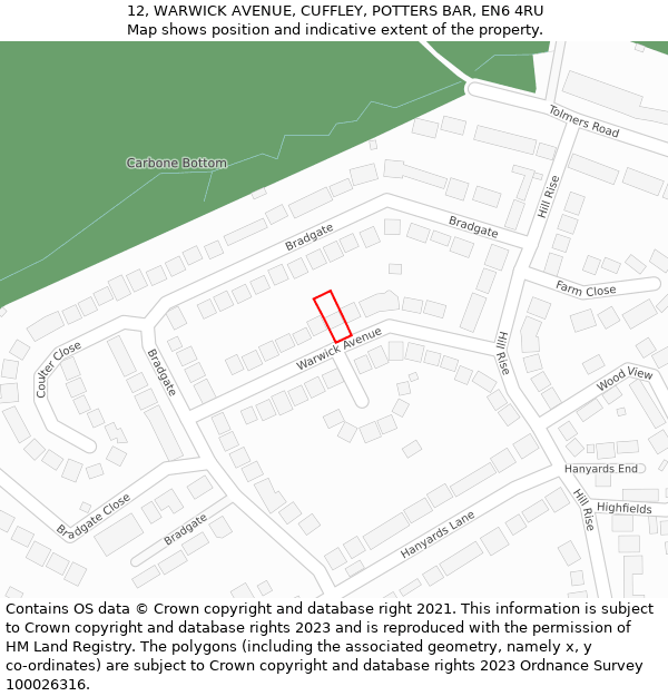 12, WARWICK AVENUE, CUFFLEY, POTTERS BAR, EN6 4RU: Location map and indicative extent of plot