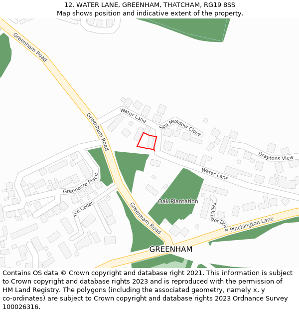 12, WATER LANE, GREENHAM, THATCHAM, RG19 8SS: Location map and indicative extent of plot