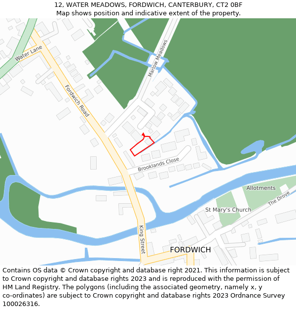 12, WATER MEADOWS, FORDWICH, CANTERBURY, CT2 0BF: Location map and indicative extent of plot