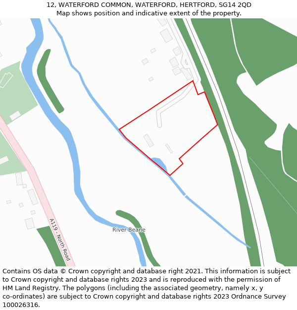 12, WATERFORD COMMON, WATERFORD, HERTFORD, SG14 2QD: Location map and indicative extent of plot