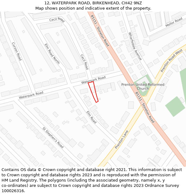 12, WATERPARK ROAD, BIRKENHEAD, CH42 9NZ: Location map and indicative extent of plot