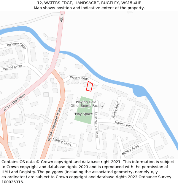 12, WATERS EDGE, HANDSACRE, RUGELEY, WS15 4HP: Location map and indicative extent of plot