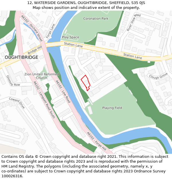 12, WATERSIDE GARDENS, OUGHTIBRIDGE, SHEFFIELD, S35 0JS: Location map and indicative extent of plot