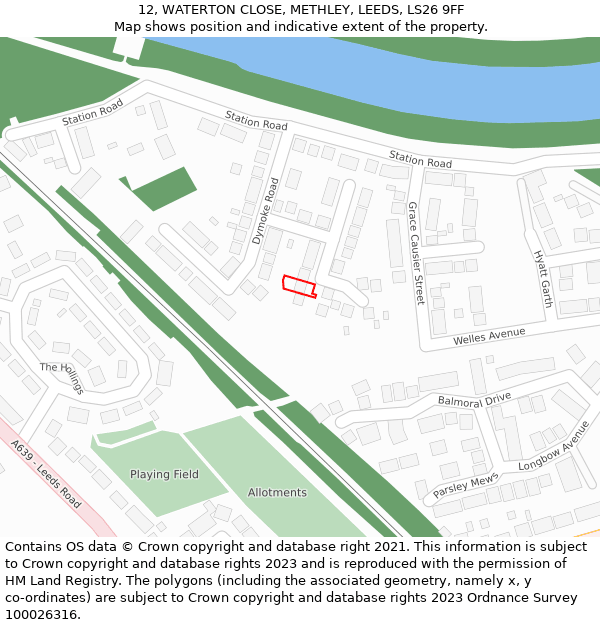 12, WATERTON CLOSE, METHLEY, LEEDS, LS26 9FF: Location map and indicative extent of plot