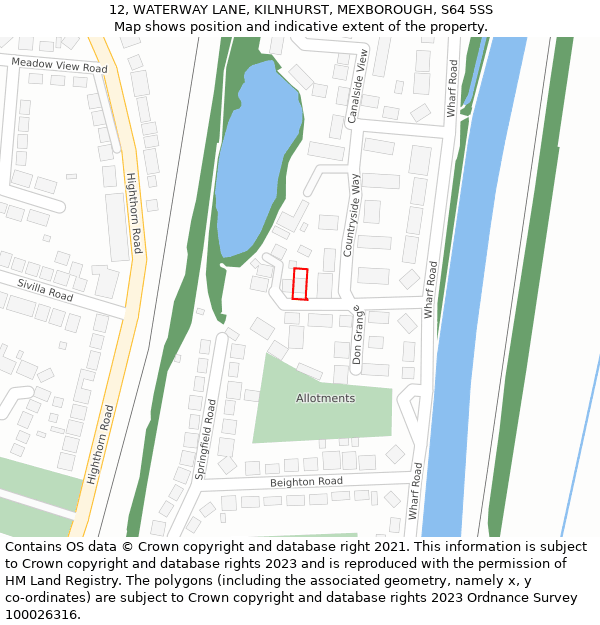 12, WATERWAY LANE, KILNHURST, MEXBOROUGH, S64 5SS: Location map and indicative extent of plot