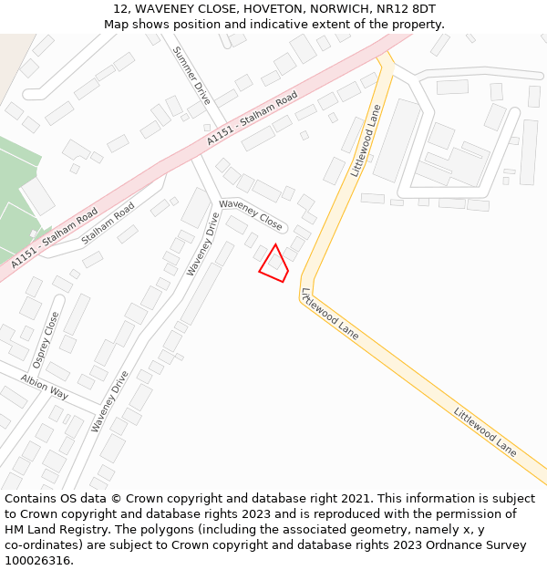 12, WAVENEY CLOSE, HOVETON, NORWICH, NR12 8DT: Location map and indicative extent of plot