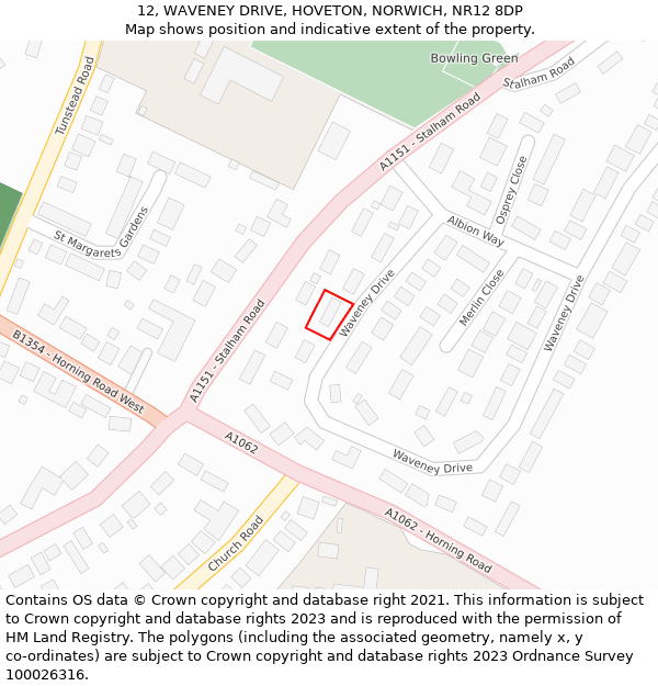 12, WAVENEY DRIVE, HOVETON, NORWICH, NR12 8DP: Location map and indicative extent of plot