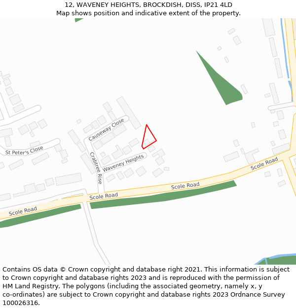 12, WAVENEY HEIGHTS, BROCKDISH, DISS, IP21 4LD: Location map and indicative extent of plot